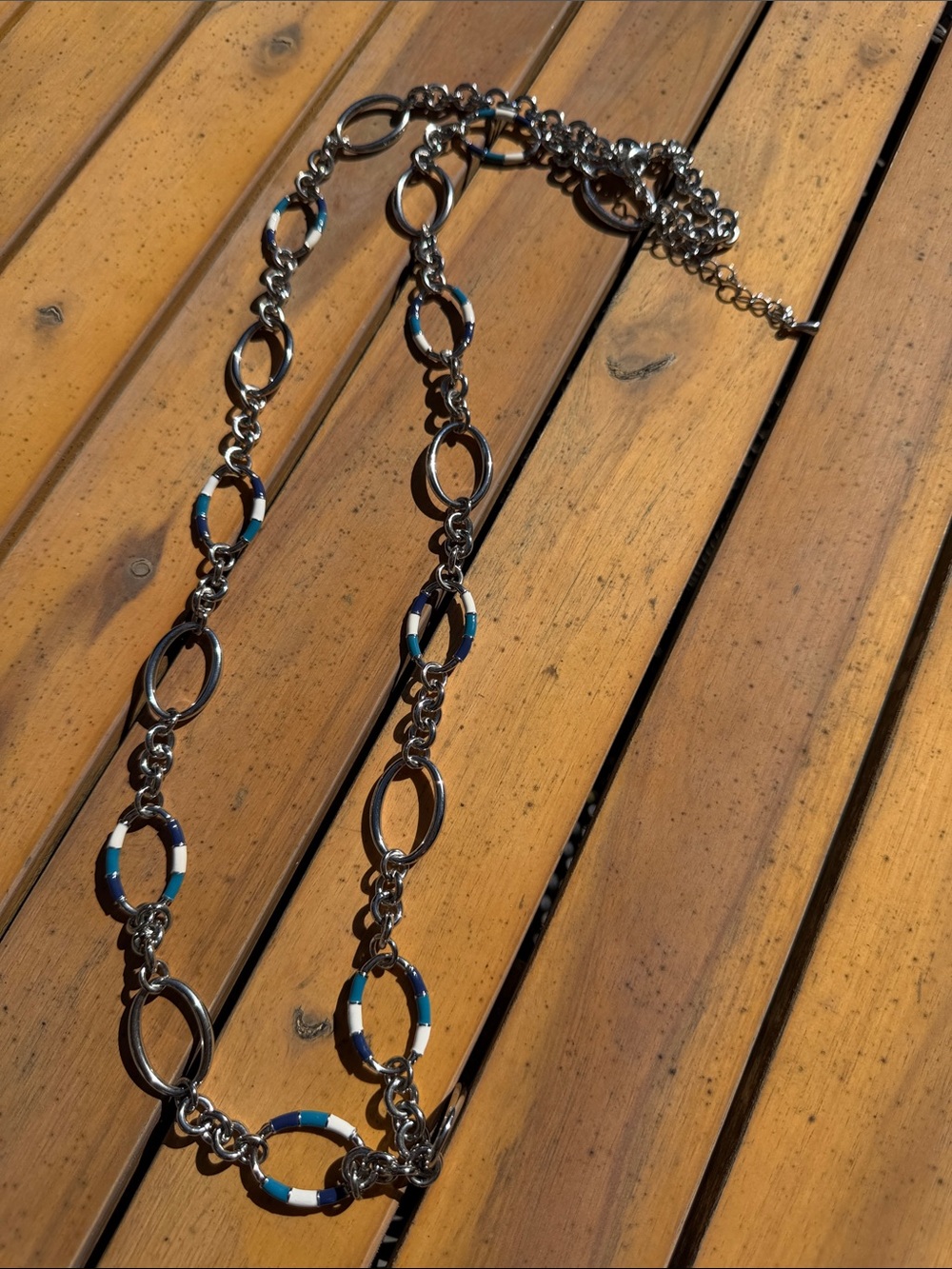 Lia Sophia Silver Tone Long Enamel Station Chain Necklace